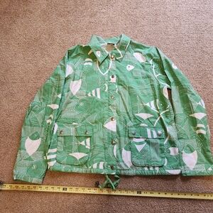Chico's Green and White Fish Abstract Lightweight Jacket